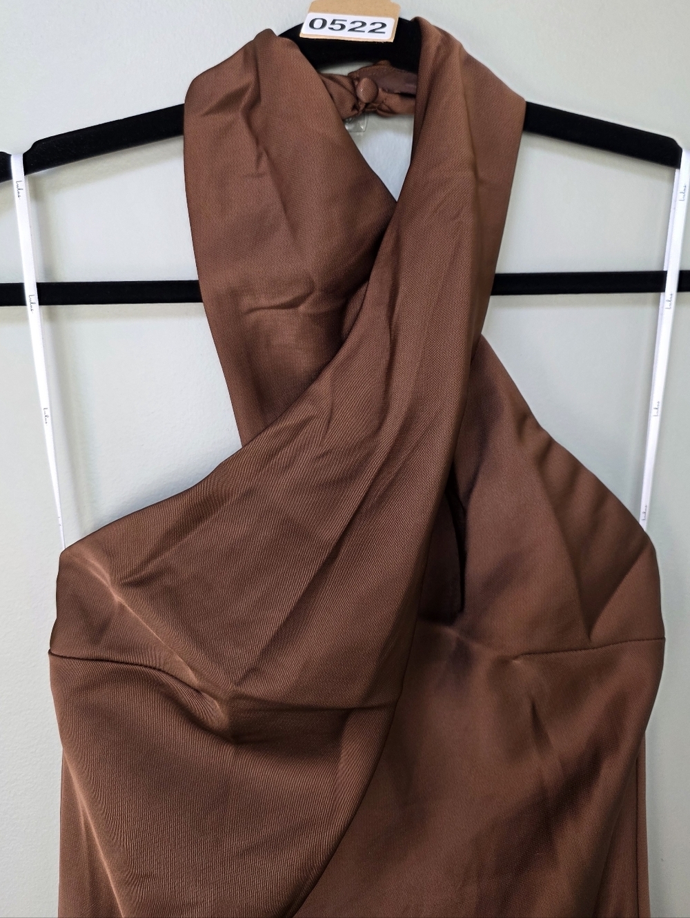 Lulus L Beyond Classy Brown Satin Halter Backless Midi Dress, Size Large - Picture 4 of 12